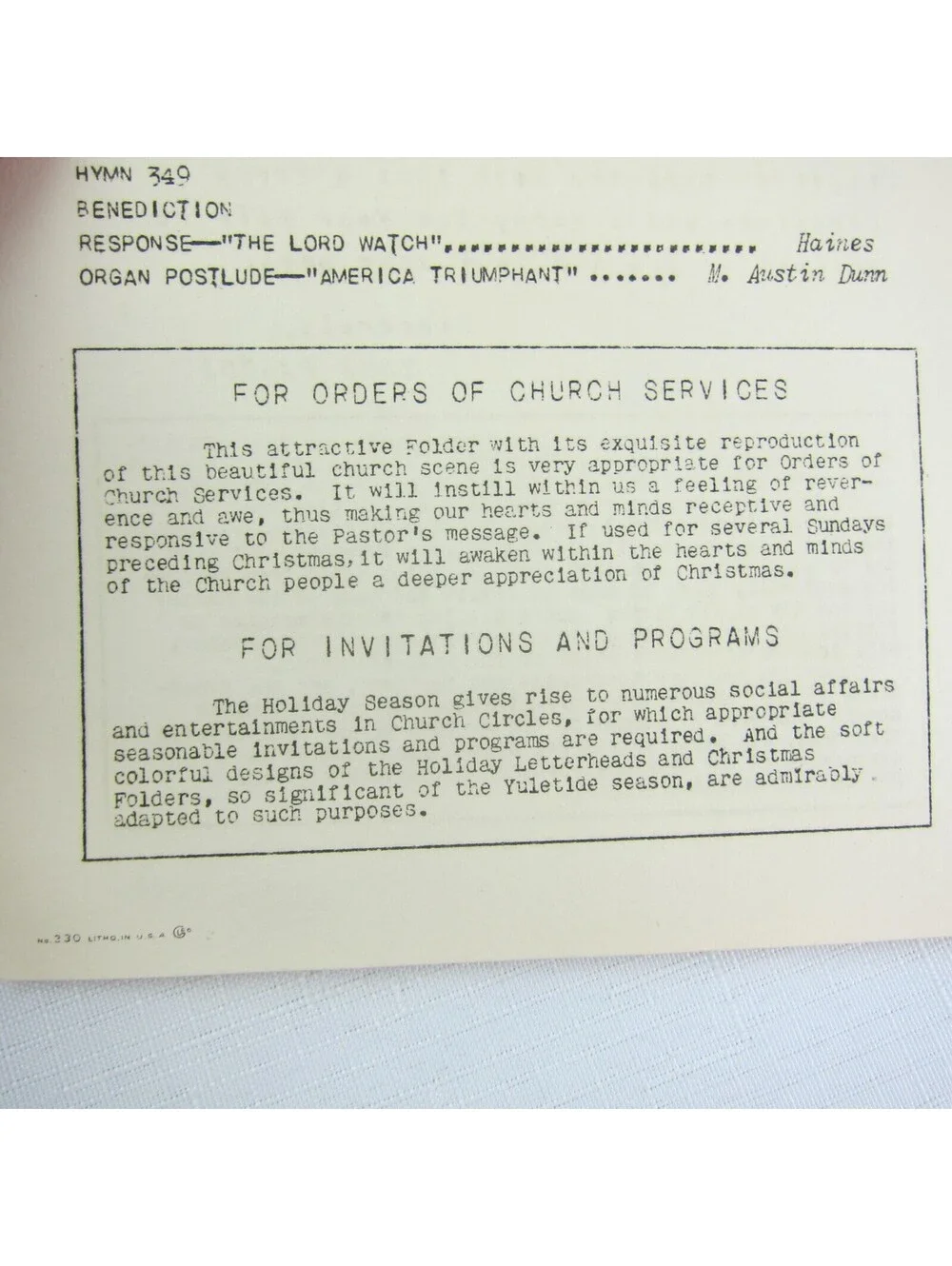 Goes Lithography Co. Chicago Holiday Church Stationery Sample Vintage 1930s